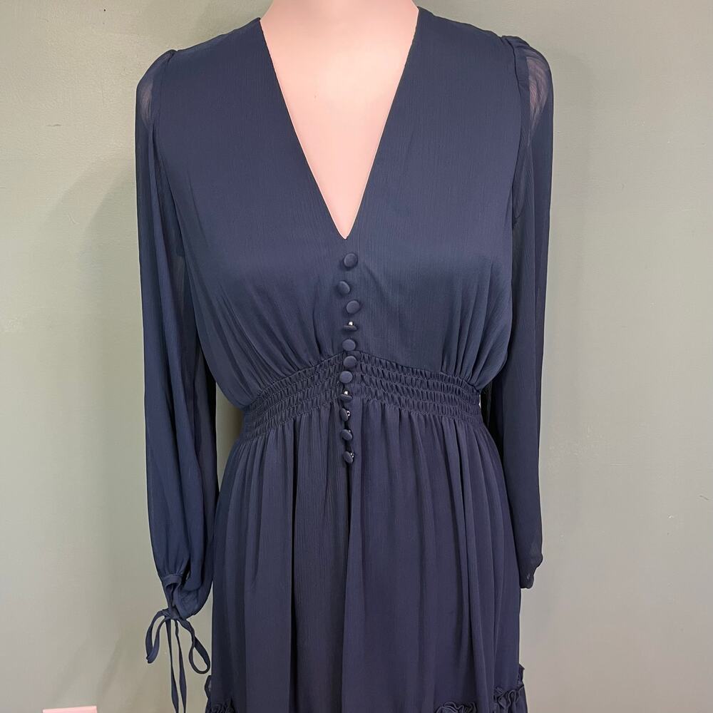 Taylor Navy Chiffon Boho Dress 8 Cottagecore Wedding Guest Romantic Aesthetic - Picture 5 of 9